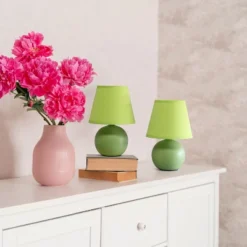 8.66" 2pk Petite Ceramic Orb Base Bedside Table Lamps With Matching Tapered Drum Shade Green - Creekwood Home -Home Decoration Shop GUEST 604dbc68 ae36 47d9 b458 3900e96a445c
