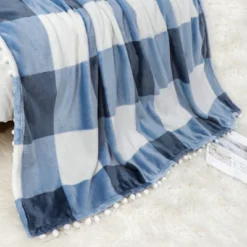 PiccoCasa Flannel Pom-Pom Tartan Checkered Fleece Throw Blanket 1Pc -Home Decoration Shop GUEST 6122c0be 4e89 43e4 90fb fc0c4ab00dde