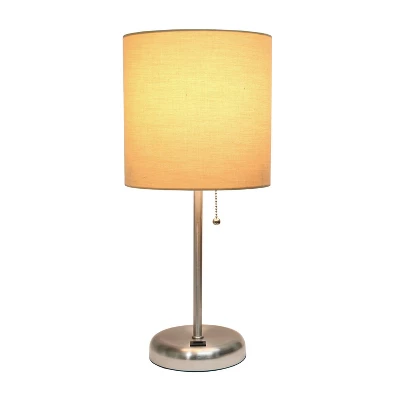 19.5" Bedside USB Port Feature Metal Table Desk Lamp Brushed Steel With Tan Fabric Shade - Creekwood Home 4 19.5" Bedside USB Port Feature Metal Table Desk Lamp Brushed Steel With Tan Fabric Shade - Creekwood Home - Image 2