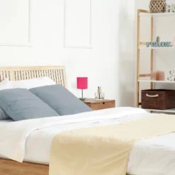 11.81" Traditional Petite Metal Stick Bedside Table Desk Lamp In Chrome With Fabric Shade Vibrant Pink - Creekwood Home -Home Decoration Shop GUEST 68b801e1 a3cb 4d13 b9ad 43ef8f84ff87