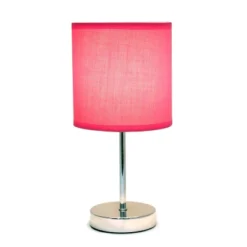 11.81" Traditional Petite Metal Stick Bedside Table Desk Lamp In Chrome With Fabric Shade Vibrant Pink - Creekwood Home -Home Decoration Shop GUEST 691764a4 8cae 4fb2 af2f 2b0a8b7c2ad5