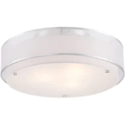 Possini Euro Design Modern Ceiling Lighting Semi Flush Mount Fixture 20" Wide Chrome 3-Light Sheer Outer Off White Inner Drum Shade For Bedroom House -Home Decoration Shop GUEST 6a5c40ea 2eaa 47ef 9501 67e2bc343020