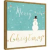 16" X 16" Merry Christmas Snowman By Veronique Charron Framed Canvas Wall Art - Amanti Art