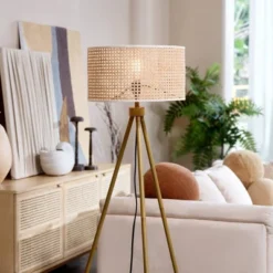 60" Sandy Faux Wood Floor Lamp With Rattan Shade - Globe Electric -Home Decoration Shop GUEST 7064b32b af1d 4695 a5e9 17e2698414c9