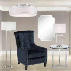 Possini Euro Design Modern Ceiling Lighting Semi Flush Mount Fixture 20" Wide Chrome 3-Light Sheer Outer Off White Inner Drum Shade For Bedroom House -Home Decoration Shop GUEST 70c3994b e696 4f99 b72c 4f7dab5ec86b