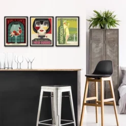 Americanflat 3 Piece Set - Vintage Wine Glasses Mid Century Wall Art For Kitchen, Wet Bar By Anderson Design Group