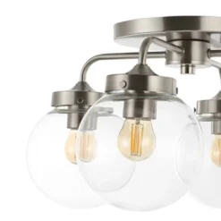 18" 4-Light Piper Farmhouse Rustic Iron/Glass LED Semi Flush Mount Nickel/Clear - JONATHAN Y -Home Decoration Shop GUEST 7ed7f1e7 9361 4701 9cd4 bde5a7bb826f