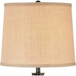 360 Lighting Heather Modern Industrial Table Lamps 25 3/4" High Set Of 2 Dark Iron With USB Charging Port Burlap Drum Shade For Bedroom House Desk -Home Decoration Shop GUEST 81893180 47ea 4e67 bba8 ecefb0f63172