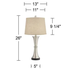 360 Lighting Seymore Modern Table Lamps 26" High Set Of 2 With USB Port Silver LED Touch On Off Burlap Linen Drum Shade For Bedroom Living Room Desk -Home Decoration Shop GUEST 818c680c 0e14 4a12 87cd 828e10085396