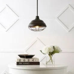 Light Levi Industrial Farmhouse Iron Linear LED Pendant Oil Rubbed Bronze - JONATHAN Y -Home Decoration Shop GUEST 88b0ea76 ad0a 47db 933e 276ce2352928