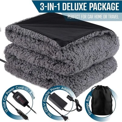 Zone Tech Faux Shearling Fleece Travel Blanket ,Grey Soft Plush Warm Comfortable Car Seat 59"x43” Blanket, Great For Winter, Home, Office And Camping 5 Zone Tech Faux Shearling Fleece Travel Blanket ,Grey Soft Plush Warm Comfortable Car Seat 59"x43” Blanket, Great For Winter, Home, Office And Camping - Image 3