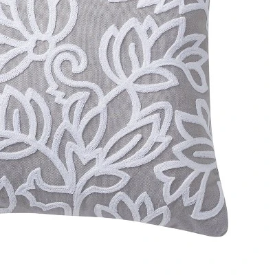 12"x20" Oversize Chainstitch Floral Lumbar Throw Pillow White/Gray - VCNY Home 6 12"x20" Oversize Chainstitch Floral Lumbar Throw Pillow White/Gray - VCNY Home - Image 4