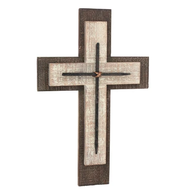 15.8" X 10.2" Decorative Wooden Cross Wall Art Worn White/Brown - Stonebriar Collection 3 15.8" X 10.2" Decorative Wooden Cross Wall Art Worn White/Brown - Stonebriar Collection