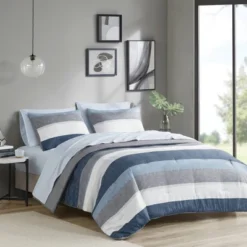 Madison Park Ryder Comforter Set With Bed Sheets Blue/Gray