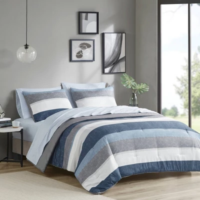 Madison Park Ryder Comforter Set With Bed Sheets Blue/Gray 3 Madison Park Ryder Comforter Set With Bed Sheets Blue/Gray