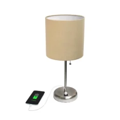 19.5" Bedside USB Port Feature Metal Table Desk Lamp Brushed Steel With Tan Fabric Shade - Creekwood Home 11 19.5" Bedside USB Port Feature Metal Table Desk Lamp Brushed Steel With Tan Fabric Shade - Creekwood Home -Home Decoration Shop GUEST 8fd30dfb c490 4daf 84e1 d112a97b6dba