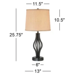 360 Lighting Heather Modern Industrial Table Lamps 25 3/4" High Set Of 2 Dark Iron With USB Charging Port Burlap Drum Shade For Bedroom House Desk -Home Decoration Shop GUEST 90295958 e3a6 46dd b76a 8c2ca4090a27