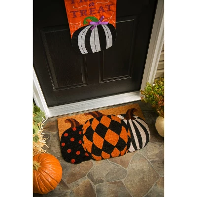 Evergreen Pattern Pumpkins Shaped Indoor Outdoor Natural Coir Doormat 1'6"x2'6" Multicolored 4 Evergreen Pattern Pumpkins Shaped Indoor Outdoor Natural Coir Doormat 1'6"x2'6" Multicolored - Image 2