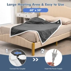 Tangkula 50" X 60" Heated Electric Reversible Flannel & Fleece Blanket Throw W/10 Heat Levels, 9 Hours Auto Shut-Off, Overheat Protection Gray -Home Decoration Shop GUEST 9449ba1b dbcf 4dff 90f7 2dcd9851e4b6