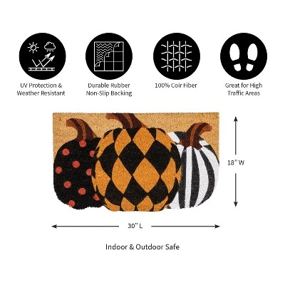 Evergreen Pattern Pumpkins Shaped Indoor Outdoor Natural Coir Doormat 1'6"x2'6" Multicolored 6 Evergreen Pattern Pumpkins Shaped Indoor Outdoor Natural Coir Doormat 1'6"x2'6" Multicolored - Image 4