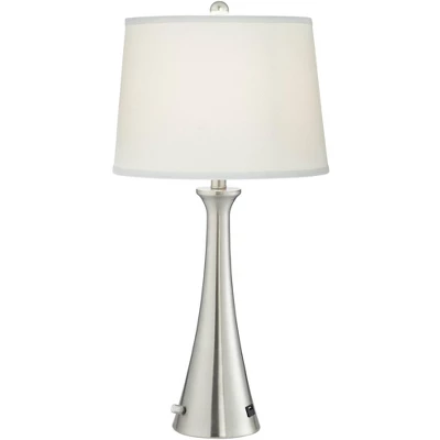 360 Lighting Karl Modern Table Lamps 27 1/2" Tall Set Of 2 Brushed Nickel With USB And Outlet White Drum Shade For Bedroom Living Room House Bedside 10 360 Lighting Karl Modern Table Lamps 27 1/2" Tall Set Of 2 Brushed Nickel With USB And Outlet White Drum Shade For Bedroom Living Room House Bedside - Image 8