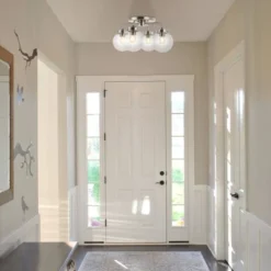 18" 4-Light Piper Farmhouse Rustic Iron/Glass LED Semi Flush Mount Nickel/Clear - JONATHAN Y -Home Decoration Shop GUEST 96676dc3 db2f 44af 92a8 8e052679df65