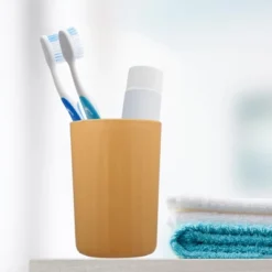 Unique Bargains Bathroom Tumbler With Smooth Lines Wheat Straw Cup For Bathroom For Toothpaste 4.09''x2.80'' 1Pc