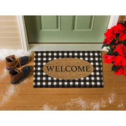 Evergreen Buffalo Check Welcome Indoor Outdoor Natural Coir Doormat 1'4"x2'4" Black -Home Decoration Shop GUEST 99ee1f37 c506 4e06 898b 1e88f16883c3