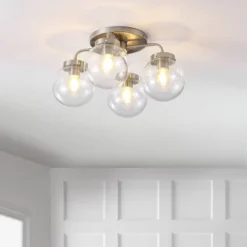 18" 4-Light Piper Farmhouse Rustic Iron/Glass LED Semi Flush Mount Nickel/Clear - JONATHAN Y -Home Decoration Shop GUEST 9ae0360b 4aaf 4c46 b0a7 d64cad718f2c