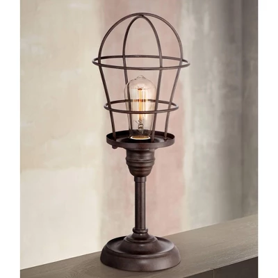 Franklin Iron Works Modern Industrial Desk Table Lamp 17 1/4" High Bronze Wire Cage Edison Bulb For Bedroom Bedside Office 3 Franklin Iron Works Modern Industrial Desk Table Lamp 17 1/4" High Bronze Wire Cage Edison Bulb For Bedroom Bedside Office