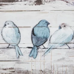 30" X 12" Perched Birds Hand Painted Wood Plank White/Gray -Home Decoration Shop GUEST a61d6deb 3b44 45ac 9fa2 7718687b8483