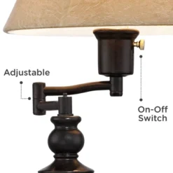 Regency Hill Traditional Desk Table Lamp Swing Arm With Hotel Style USB Charging Port 21.75" High Bronze Metal Faux Leather Bell Shade For Bedroom -Home Decoration Shop GUEST a689f15d 28d3 4c64 a89b 7e50d9e9eedd