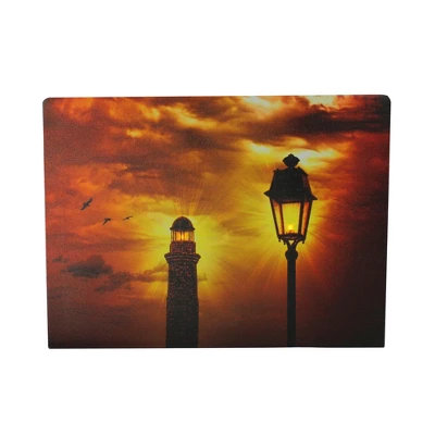 Northlight LED Lighted Lighthouse And Lantern Lamp Post With Amber Sky Canvas Wall Art 15.75" X 11.75" 3 Northlight LED Lighted Lighthouse And Lantern Lamp Post With Amber Sky Canvas Wall Art 15.75" X 11.75"