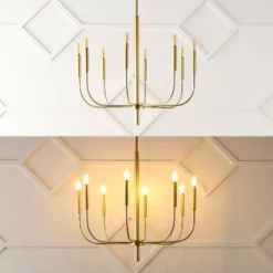 27.25" 8-Light Amoros Modern Mid-Century Iron LED Chandelier Gold Painting - JONATHAN Y -Home Decoration Shop GUEST a9678bd4 6f28 42f1 8a8c c35d30bb8ee6