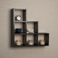 19" X 5" Stepped Six Cube Wall Shelf Black - Danya B.