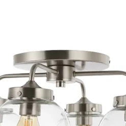 18" 4-Light Piper Farmhouse Rustic Iron/Glass LED Semi Flush Mount Nickel/Clear - JONATHAN Y -Home Decoration Shop GUEST ac465f2f 7575 48f0 be7d 92b449b5e8a7