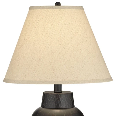 Regency Hill Auburn Rustic Farmhouse Table Lamp 25" High Bronze Hammered Natural Linen Empire Shade For Bedroom Living Room Bedside Nightstand Office 5 Regency Hill Auburn Rustic Farmhouse Table Lamp 25" High Bronze Hammered Natural Linen Empire Shade For Bedroom Living Room Bedside Nightstand Office - Image 3