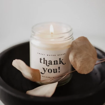 Sweet Water Decor Thank You Ecru Label 9oz Clear Jar Soy Candle 3 Sweet Water Decor Thank You Ecru Label 9oz Clear Jar Soy Candle