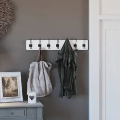 Merrick Lane 34 Inch Wall Mount Solid White Pine Wood Storage Rack With Hanging Hooks, Entryway, Kitchen, Bathroom -Home Decoration Shop GUEST bafaac1c f769 4ab1 b9e7 f217770a48ab