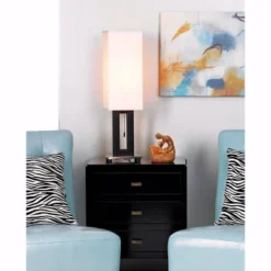 360 Lighting Floating Rectangle Modern Table Lamp 30" Tall Black Metal Open Frame White Fabric Box Shade For Bedroom Living Room Bedside Nightstand -Home Decoration Shop GUEST bc833856 be0b 40a8 a477 cb279adafaa8