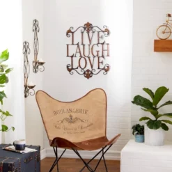 28" X 21" Traditional Metal Live Laugh Love Wall Décor Brown - Olivia & May