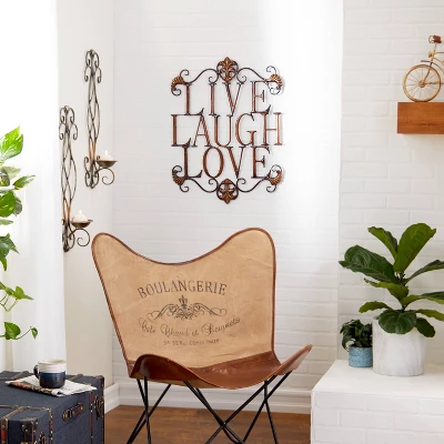 28" X 21" Traditional Metal Live Laugh Love Wall Décor Brown - Olivia & May 3 28" X 21" Traditional Metal Live Laugh Love Wall Décor Brown - Olivia & May