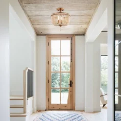 14" LED 3-Light Allie Wood Bead/Iron Pendant Antique Gold/Taupe - JONATHAN Y -Home Decoration Shop GUEST bdfbc2a3 b535 4cd8 bd43 817228a3e974