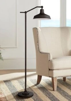 360 Lighting Kayne Rustic Farmhouse Floor Lamp Standing 61" Tall Satin Bronze Metal Downbridge Shade For Living Room Reading Bedroom Office House Home