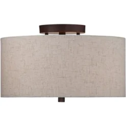 Regency Hill Sylvan Modern Ceiling Light Semi Flush Mount Fixture 14" Wide Bronze 3-Light Oatmeal Fabric Drum Shade For Bedroom Kitchen Living Room -Home Decoration Shop GUEST c41313d9 8fb5 4932 9fa4 cd553c606d6c