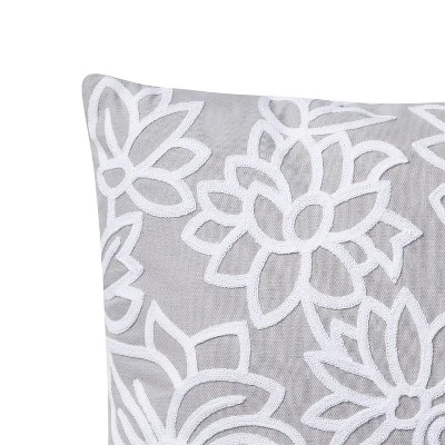 12"x20" Oversize Chainstitch Floral Lumbar Throw Pillow White/Gray - VCNY Home 4 12"x20" Oversize Chainstitch Floral Lumbar Throw Pillow White/Gray - VCNY Home - Image 2