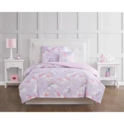 Full 4pc Rainbow Unicorn Comforter Set Purple - My World