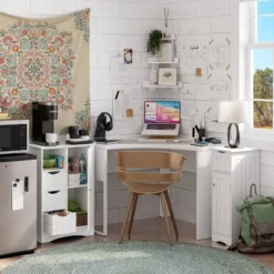 Amery Collection Corner Ladder Wall Shelf White - RiverRidge Home -Home Decoration Shop GUEST c80dfd72 e43d 462c 85b0 575d86646abc