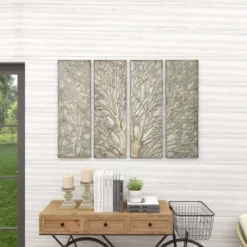Metal Tree Wall Decor With Embossed Design Set Of 4 Brown - Olivia & May -Home Decoration Shop GUEST c9a11625 0e99 484f b13b 0f4e511f14a9