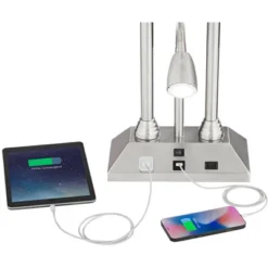 Possini Euro Design Dexter Modern Table Lamp 26" High Brushed Nickel With USB And AC Power Outlet In Base LED Reading Light White Shade For Home Desk -Home Decoration Shop GUEST cb638d63 b1f9 4dfb b56e 82d78a067255